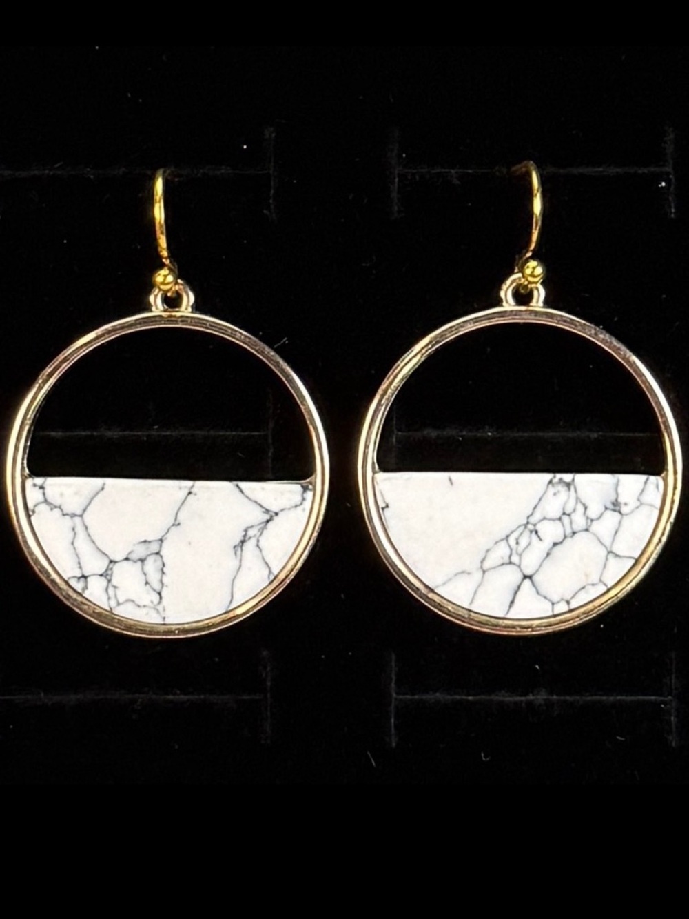 Goldtone and White Marbled pierced Earrings